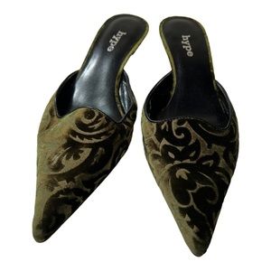 Hype Green Velvet Kitten Heel Mule